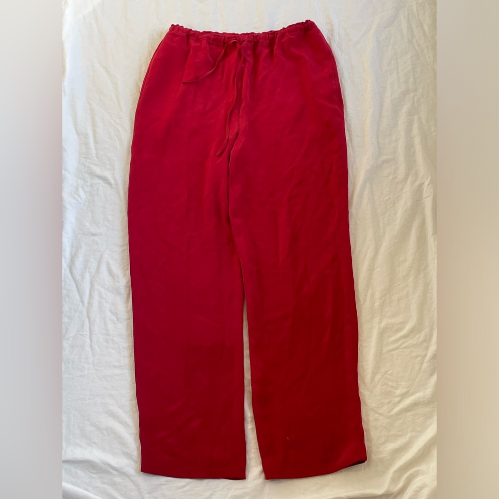 Red 100% Silk Drawstring Pants - image 1